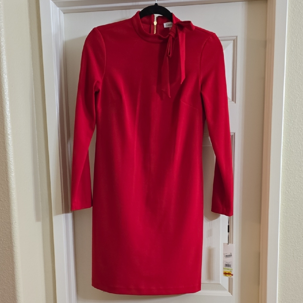 Calvin Klein Vibrant Red Long Sleeve Dress